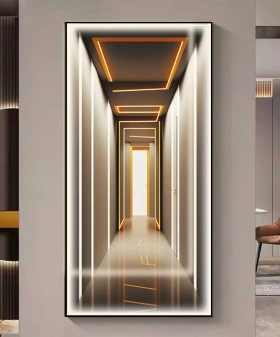 Black Frame Modern 3D Effect Crystall Procelein Painting With Lighting